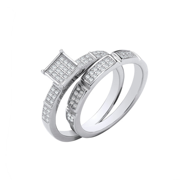 Silver Bridal Set Square Top CZ Half Et Rings