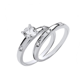Silver Bridal Set Sterling Silver Round CZ Half Et Rings