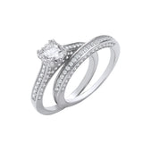 Silver Bridal Set Sterling Silver & Shoulder CZ Half Et Rings 6g