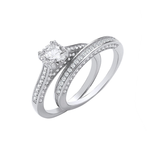 Silver Bridal Set Sterling Silver & Shoulder CZ Half Et Rings