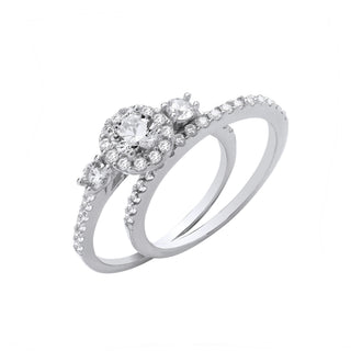 Silver Bridal Set Trilogy Half Et Single Row Rings
