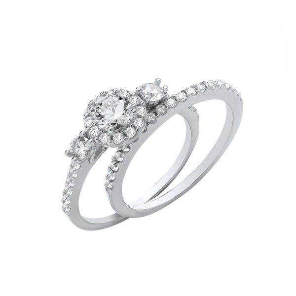 Silver Bridal Set Trilogy Half Et Single Row Rings
