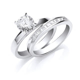 Silver Bridal Solitaire & P/c CZ Set Rings