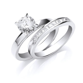 Silver Bridal Solitaire & P/c CZ Set Rings