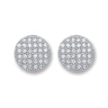 Silver Button CZ Stud Earrings