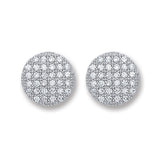 Silver Button CZ Stud Earrings