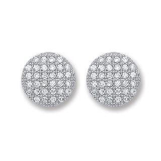Silver Button CZ Stud Earrings