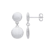 Silver Button Ribbed Drop Earrings