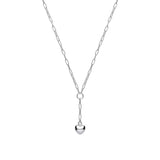 Silver Chain Paper Clip Link With Heart Drop Pendant