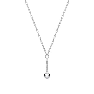 Silver Chain Paper Clip Link With Heart Drop Pendant