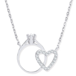 Silver Chain With Little CZ Engagement Ring & Heart