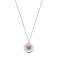 Silver Chain With Pink CZ Heart On Circle Pendant