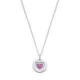 Silver Chain With Pink CZ Heart On Circle Pendant