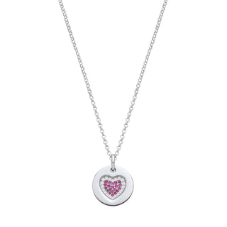 Silver Chain With Pink CZ Heart On Circle Pendant