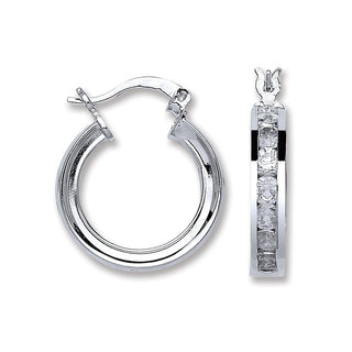Silver Channel Set CZ Hoop Earrings 3.1g