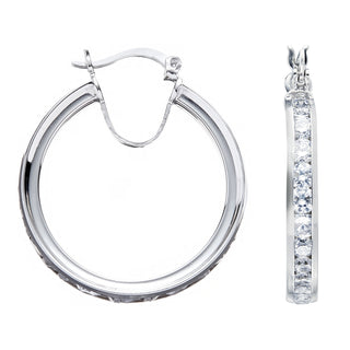 Silver Channel Set CZ Hoop Earrings 5.5g
