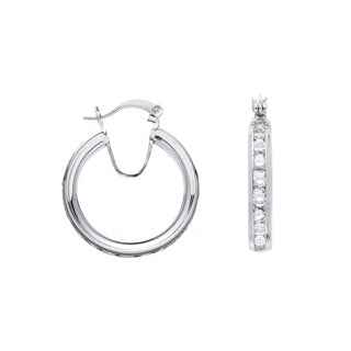 Silver Channel Set CZ Hoop Earrings 5g