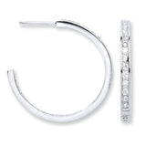 Silver Channel Set CZ Hoop Earrings 6.5g