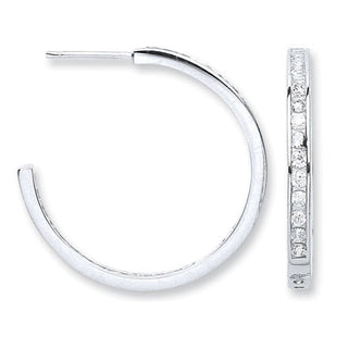 Silver Channel Set CZ Hoop Earrings 6.5g