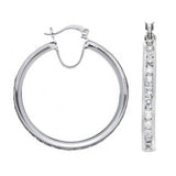 Silver Channel Set CZ Hoop Earrings 7g