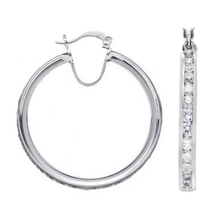 Silver Channel Set CZ Hoop Earrings 7g