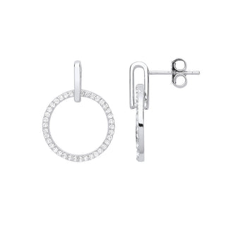 Silver Circle Of Life CZ Drop Earrings