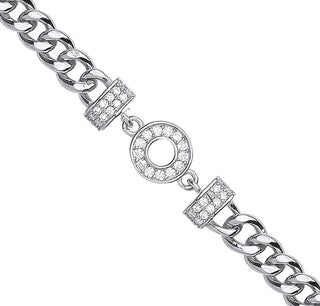 Silver Circle Of Life CZ Ladies Curb Bracelet