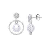 Silver Circle Of Life, Pearl & CZ Drop Earrings
