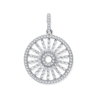 Silver Circle With Burst Lines CZ Pendant