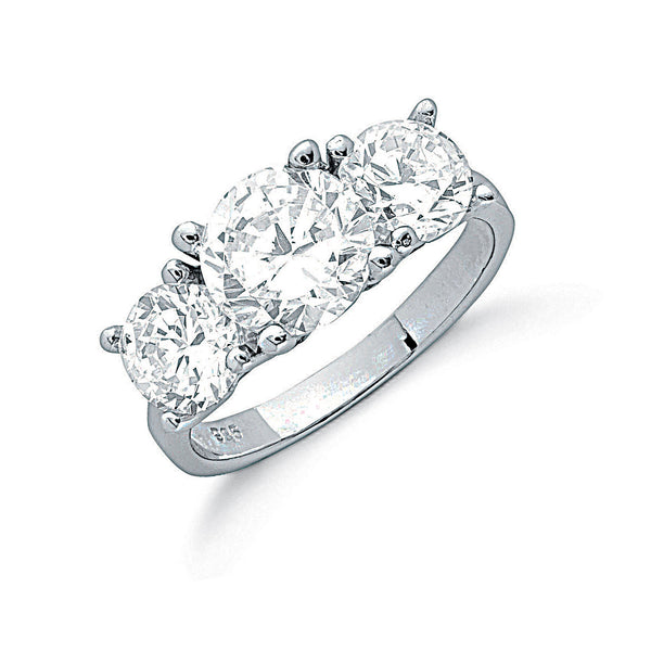 Silver Claw Set CZ Trilogy Ring 4.1g