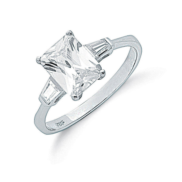 Silver Claw Set Emerald Cut CZ Solitaire Ring 3g