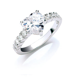 Silver Claw Set Heart CZ Solitaire Ring