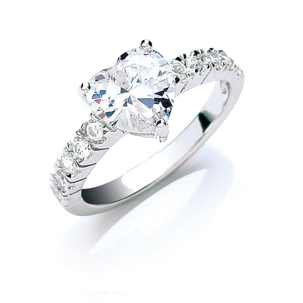 Silver Claw Set Heart CZ Solitaire Ring