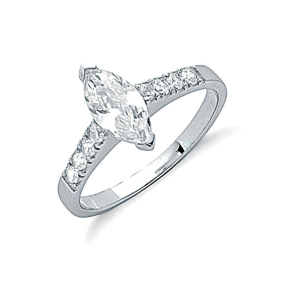 Silver Claw Set Marquies Cut CZ Solitaire Ring