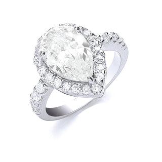 Silver Claw Set Pear Shape Centre CZ Ring