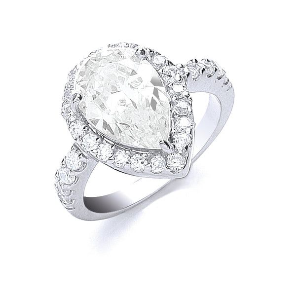 Silver Claw Set Pear Shape Centre CZ Ring