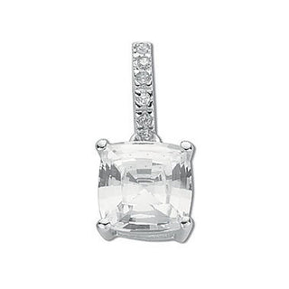 Silver Claw Set Princess Cut CZ Single Stone Pendant