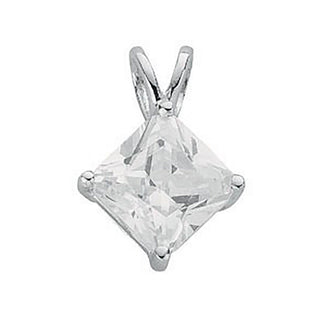 Silver Claw Set Princess Cut CZ Sterling Silver Pendant