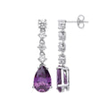 Silver Clear & Amethyst Colour CZ Long Drop Earrings