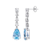 Silver Clear & Aquamarine Colour CZ Long Drop Earrings