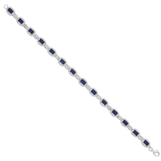 Silver Clear CZ & Blue Sapphire Glass Halo Style Ladies Bracelet