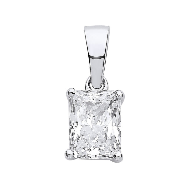 Silver Clear CZ Emerald Cut Pendant