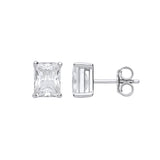 Silver Clear CZ Emerald Cut Stud Earrings