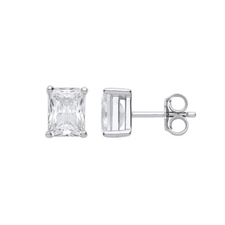 Silver Clear CZ Emerald Cut Stud Earrings
