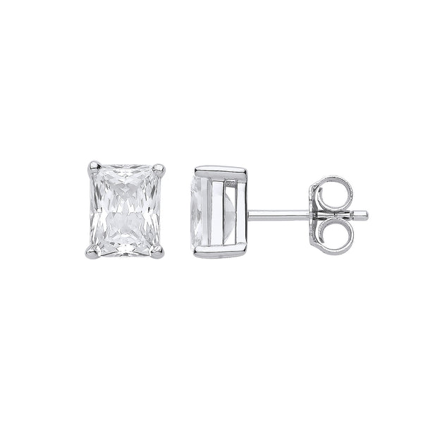 Silver Clear CZ Emerald Cut Stud Earrings