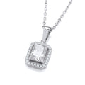 Silver Clear CZ Halo Stud Pendant With Chain