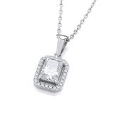 Silver Clear CZ Halo Stud Pendant With Chain