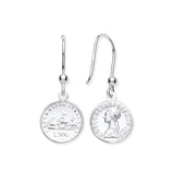 Silver Coin Drop Hook Earrings