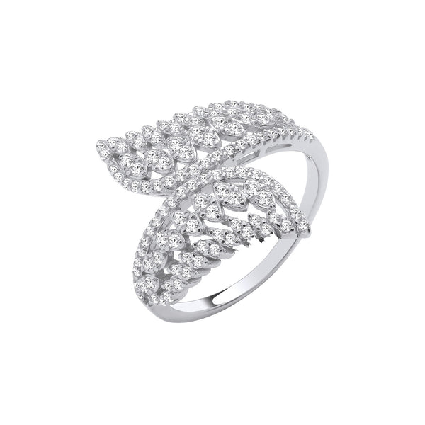 Silver Cross Over Leaf Style CZ Rings