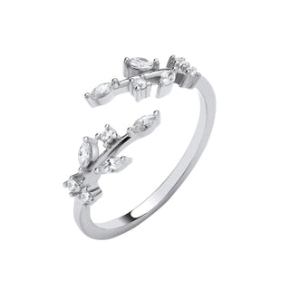 Silver Cross-over Olive Tree CZ Ring